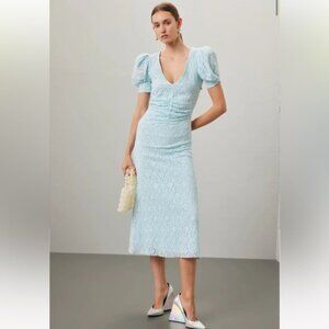 Rotate Birger Christensen Light Blue Lace Midi Dress Puff Sleeve Midi Feminine 6